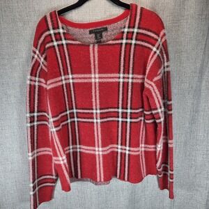 Tahari Womens Plaid Red Black White Buffalo Check Sweater Winter Holiday Large